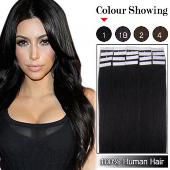 Remy Human Hair Extensions Super Tape in Skin Weft Hair- Jet Black